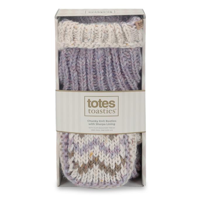 totes toasties® Ladies Sherpa Lined Chunky Knit Bootie Purple / Oat Mix Extra Image 7